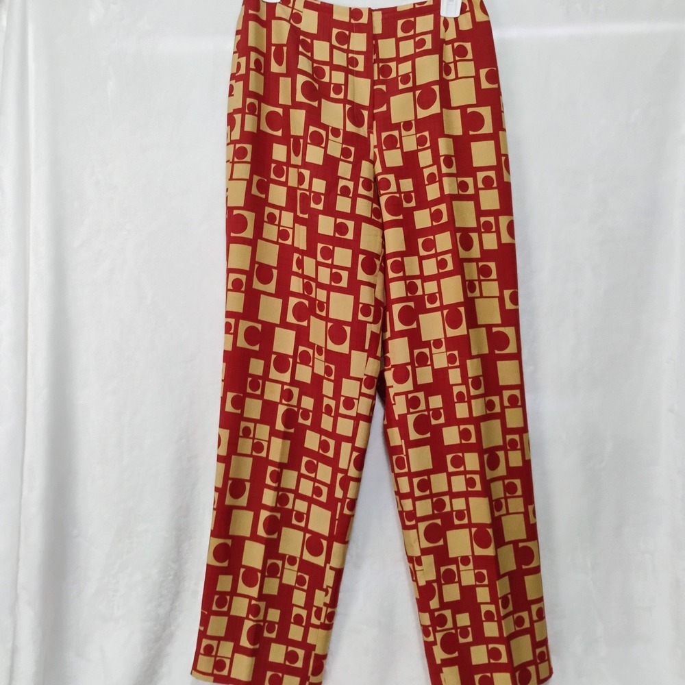 Talbots Silk Pants Womens 6 Red Tan Geometric Print Trousers Lined Bold Retro N